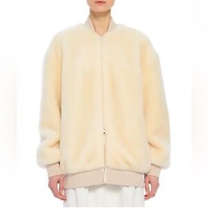 Tibi Luxe Faux Fur Track Jacket Ivory Oversized Bomber Coat M $800 MSRP